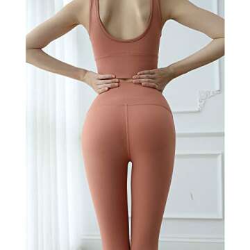 Nesyd Women's 2 Pieces Sports Bra Leggings Set Yoga Suit Activewear Workout Tracksuits Athletic Gym Sportswear Fitness Running Jogging Outfits Exercise Clothes (Foggy Orange, Small)