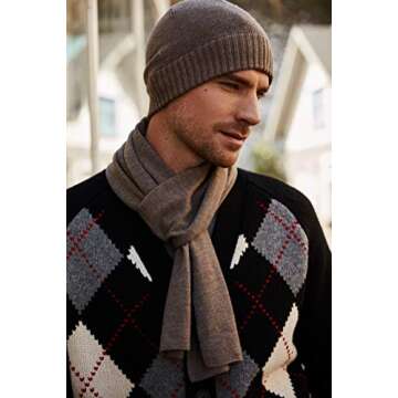 EURKEA 100% Merino Wool Winter Soft and Cozy Scarf for Men, Taupe, Free Size