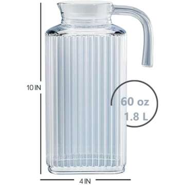Fridge Pitcher – 60 OZ. Glass Water Fridge Pitcher with Lid By Home Essentials & Beyond Practical and Easy to use Fridge Pitcher Great for Lemonade, Iced Tea, Milk, Cocktails and more Beverages.