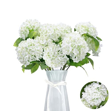 GREENTIME 13” Artificial Hydrangea Flowers Faux Hydrangea Bouquet with 7 Head 3.15” Tiny Hydrang...