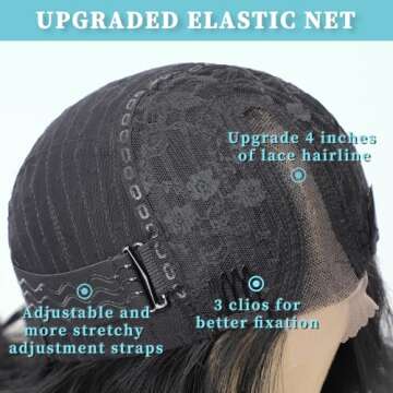 AISI HAIR Black Wig for Women, Long Wavy Lace Hairline Middle Part Synthetic Heat Resistant Wig for Daily Party-26 Inch