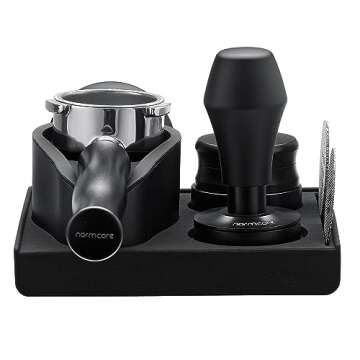 Normcore Espresso 58mm Portafilter Tamping Station, Compact Tamping Station, Barista Corner Tamping Mat With Portafilter Stand, Coffee Tamper Holder Pad, Black