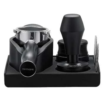 Normcore Espresso 58mm Portafilter Tamping Station, Compact Tamping Station, Barista Corner Tamping Mat With Portafilter Stand, Coffee Tamper Holder Pad, Black
