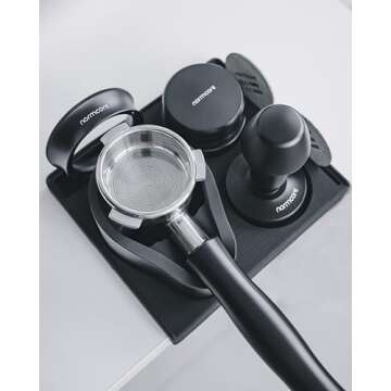 Normcore Espresso 58mm Portafilter Tamping Station, Compact Tamping Station, Barista Corner Tamping Mat With Portafilter Stand, Coffee Tamper Holder Pad, Black