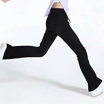 Leggings for Girls Size 14-16 Years Old Black High Waist Cross Bootleg Pants with 2 Pockets Warm for Teens Fitness Jog