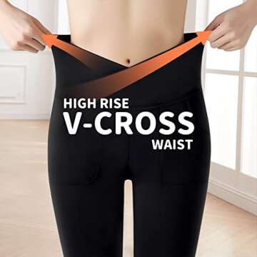Leggings for Girls Size 14-16 Years Old Black High Waist Cross Bootleg Pants with 2 Pockets Warm for Teens Fitness Jog