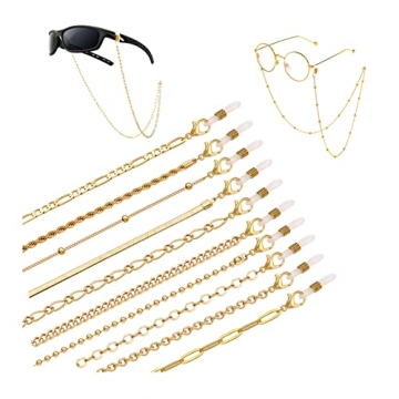 HEIDKRUEGER 10 Pieces Eyeglass Chains String Holders for Women Men Gold Link Necklace Around Neck Gl...