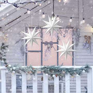 SUNBEAUTY 3 Pcs 9-Pointed White Paper Star Lanterns 12 Inch Hanging Lampshade Wedding Birthday Christmas Home Party Decoration