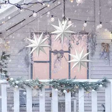 SUNBEAUTY 3 Pcs 9-Pointed White Paper Star Lanterns 12 Inch Hanging Lampshade Wedding Birthday Christmas Home Party Decoration