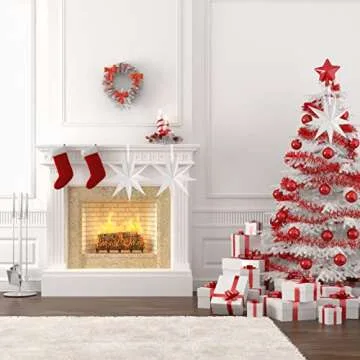 SUNBEAUTY 3 Pcs 9-Pointed White Paper Star Lanterns 12 Inch Hanging Lampshade Wedding Birthday Christmas Home Party Decoration