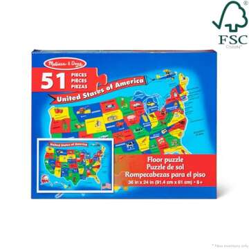 Melissa & Doug USA Map Floor Puzzle - 51 Pieces (2 x 3 feet) - FSC Certified
