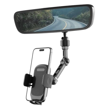 Rear View Mirror Phone Holder, Premium Aluminum Alloy Mount with Multi-Angle Adjustment, Rearview Mi...