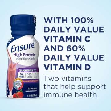 Ensure High Protein Nutritional Shake, 16g Protein, Meal Replacement Shakes, With Nutrients to Support Immune System Health, Strawberry, 8 Fl Oz (Pack of 24)