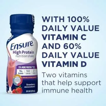 Ensure High Protein Nutritional Shake, 16g Protein, Meal Replacement Shakes, With Nutrients to Support Immune System Health, Strawberry, 8 Fl Oz (Pack of 24)