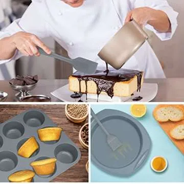 Economical 7in1 Nonstick Silicone Baking Cake Pan Cookie Sheet Molds Tray, Heat Resistant Bakeware Tools for Muffin Loaf Bread Pizza Cupcake