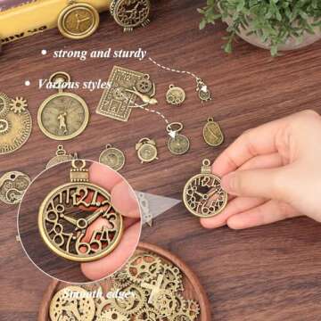 BigOtters 0.4LB Gear Charms Bulk, 200g Antique Steampunk Accessories Alloy Pendants Charms Metal Clock Face Charms for DIY Crafting Jewelry Making