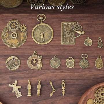 BigOtters 0.4LB Gear Charms Bulk, 200g Antique Steampunk Accessories Alloy Pendants Charms Metal Clock Face Charms for DIY Crafting Jewelry Making