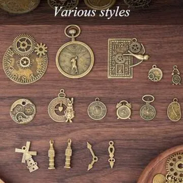 BigOtters 0.4LB Gear Charms Bulk, 200g Antique Steampunk Accessories Alloy Pendants Charms Metal Clock Face Charms for DIY Crafting Jewelry Making