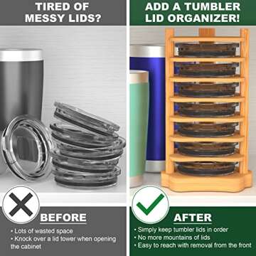 YAJR Tumbler Lid Organizer, Bamboo Cup Lid Organizer for Cabinet, Water Bottle Lid Organizer, Vertic...