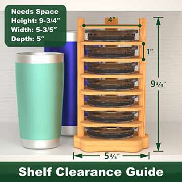 YAJR Tumbler Lid Organizer, Bamboo Cup Lid Organizer for Cabinet, Water Bottle Lid Organizer, Vertical Lid Storage Organization for Kitchen Countertop/Cupboard