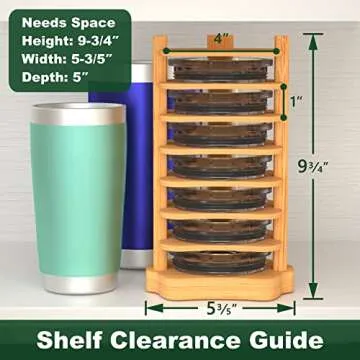 YAJR Tumbler Lid Organizer, Bamboo Cup Lid Organizer for Cabinet, Water Bottle Lid Organizer, Vertical Lid Storage Organization for Kitchen Countertop/Cupboard