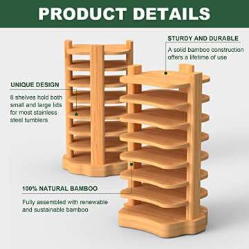 YAJR Tumbler Lid Organizer, Bamboo Cup Lid Organizer for Cabinet, Water Bottle Lid Organizer, Vertical Lid Storage Organization for Kitchen Countertop/Cupboard