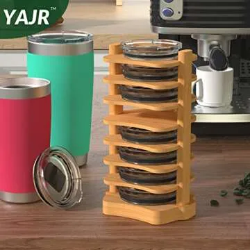 YAJR Tumbler Lid Organizer, Bamboo Cup Lid Organizer for Cabinet, Water Bottle Lid Organizer, Vertical Lid Storage Organization for Kitchen Countertop/Cupboard