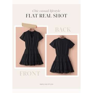 Dokotoo Womens Cute Spring Summer Casual Sexy Deep V Neck Ruffle Chiffon Lantern Short Sleeve Elegant Empire Waist Flowy Mini Short Skirt Dresses for Women Party 2025 Black US 8 10