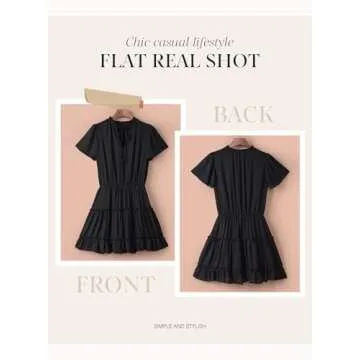 Dokotoo Womens Cute Spring Summer Casual Sexy Deep V Neck Ruffle Chiffon Lantern Short Sleeve Elegant Empire Waist Flowy Mini Short Skirt Dresses for Women Party 2025 Black US 8 10