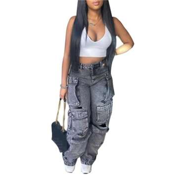 NRTHYE Women's Cargo Jeans High Waist Baggy Style