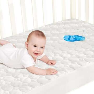 Crib Mattress Protector Pad Waterproof, Toddler Waterproof Crib Mattress Protector Cover, Machine Wa...