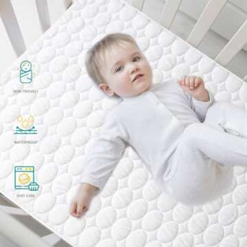 Crib Mattress Protector Pad Waterproof, Toddler Waterproof Crib Mattress Protector Cover, Machine Washable & Dryer Fit Baby Toddler Bed Mattress Protector (Standard Size 52” x 28”), White