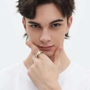 Anxiety Fidget Ring Love Friendship Gold Rings for Women 14K Gold Plated Titanium Steel Dainty Cubic Zirconia Rings Stacking Bands 3 In 1 Spinner Rings for Men Valentines Day Mother's Day Christmas Day Best Gifts (God, 9)