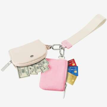 MAMONA Keychain Wallet - Mini Zip Around Wristlet Wallets with Detachable Dual Pouch - Ideal Portable Coin Purse for Women and Men