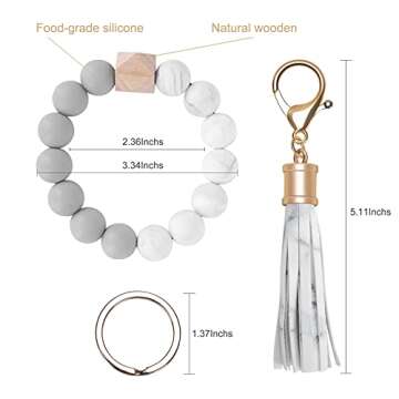 Weixiltc Bracelet Keychain Wristlet, Silicone Bead Key Ring Bracelet for Women (White)