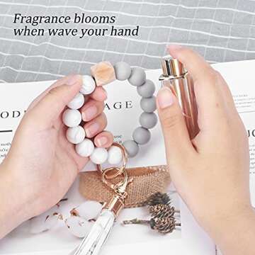 Weixiltc Bracelet Keychain Wristlet, Silicone Bead Key Ring Bracelet for Women (White)