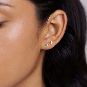 MUMREUES Gold Earrings for Women 14K Gold Cross Stud Earring Dainty Minimalist Simple Small Earrings...