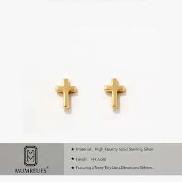 MUMREUES Gold Earrings for Women 14K Gold Cross Stud Earring Dainty Minimalist Simple Small Earrings Jewelry Gift for Her