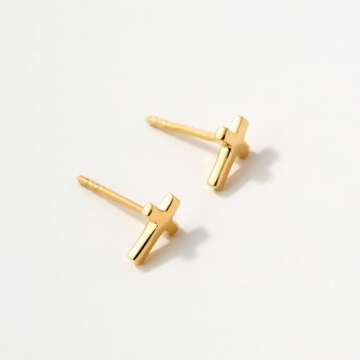 MUMREUES Gold Earrings for Women 14K Gold Cross Stud Earring Dainty Minimalist Simple Small Earrings Jewelry Gift for Her