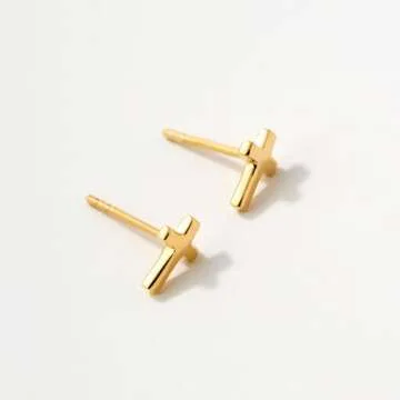 MUMREUES Gold Earrings for Women 14K Gold Cross Stud Earring Dainty Minimalist Simple Small Earrings Jewelry Gift for Her