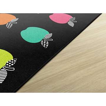 Flagship Carpets Schoolgirl Style Stylish Black & White Brights Apple Sit Spot Classroom Area Rug for Indoor Classroom Learning or Kid Bedroom Educational Play Mat, 5'x7'6", Multi