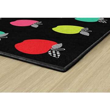 Flagship Carpets Schoolgirl Style Stylish Black & White Brights Apple Sit Spot Classroom Area Rug for Indoor Classroom Learning or Kid Bedroom Educational Play Mat, 5'x7'6", Multi