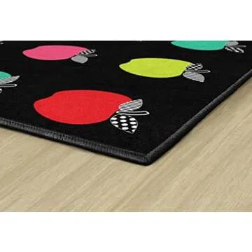 Flagship Carpets Schoolgirl Style Stylish Black & White Brights Apple Sit Spot Classroom Area Rug for Indoor Classroom Learning or Kid Bedroom Educational Play Mat, 5'x7'6", Multi