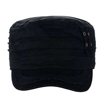 D&Y Unisex Cotton Distressed Layered Frayed Cadet Military Cap, Black