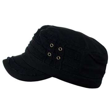 D&Y Unisex Cotton Distressed Layered Frayed Cadet Military Cap, Black