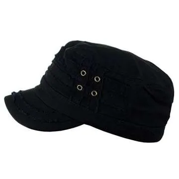 D&Y Unisex Cotton Distressed Layered Frayed Cadet Military Cap, Black