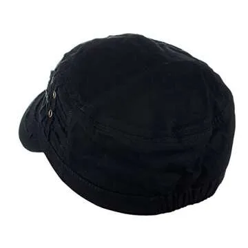 D&Y Unisex Cotton Distressed Layered Frayed Cadet Military Cap, Black