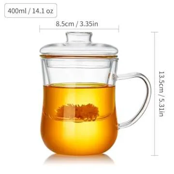 Versatile Glass Tea Cup with Infuser and Lid, 14OZ