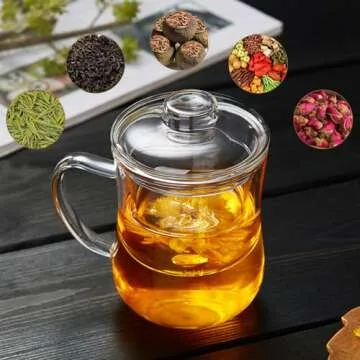 Versatile Glass Tea Cup with Infuser and Lid, 14OZ