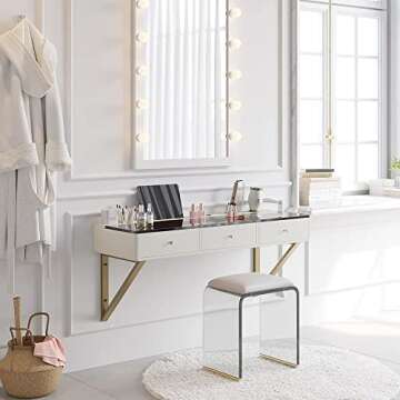 homary Floating Makeup Vanity with Drawers, Modern White Beauty Station Wall Mounted Dressing Table ...